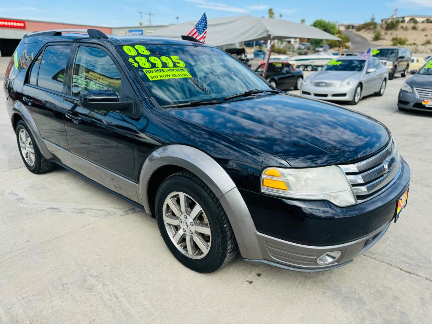 2008 Blue Ford Taurus X SEL AWD (1FMDK05W18G) with an 3.5L V6 DOHC 24V engine, 6-Speed Automatic Overdrive transmission, located at 2190 Hwy 95, Bullhead City, AZ, 86442, (928) 704-0060, 0.000000, 0.000000 - 2008 ford Taurus X SEL. All wheel drive. 3rd row.cold ac. Leather, in house financing. Completely serviced. New tires. New windshield. Free warranty. Buy here pay here. 2 owner clean carfax. - Photo#5