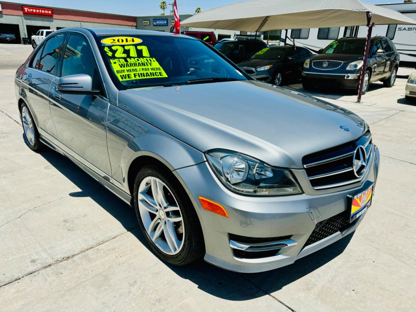 2014 Silver Mercedes-Benz C-Class (WDDGF4HB7EA) , located at 2190 Hwy 95, Bullhead City, AZ, 86442, (928) 704-0060, 0.000000, 0.000000 - 1 owner clean carfax. always garaged. free warranty free carfax. financing available. - Photo#0