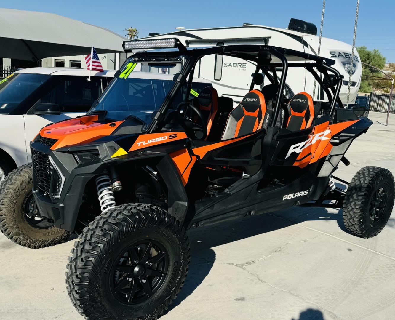 2021 Orange /black/orange Polaris Rzr xp4 turbo s velocity , located at 2190 Hwy 95, Bullhead City, AZ, 86442, (928) 704-0060, 0.000000, 0.000000 - 2021 Polaris Rzr xp4 turbo S velocity. Only 600 miles. 1 owner. lots of extras. full windshield. hard top. street legal kit. rear whip lights. rear seat has middle seat belt and harness for 3 rear riders. seats 5. Like new. - Photo#0