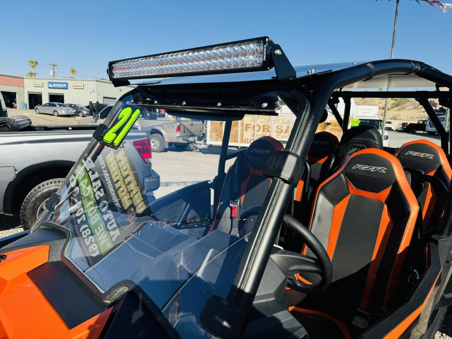 2021 Orange /black/orange Polaris Rzr xp4 turbo s velocity , located at 2190 Hwy 95, Bullhead City, AZ, 86442, (928) 704-0060, 0.000000, 0.000000 - 2021 Polaris Rzr xp4 turbo S velocity. Only 600 miles. 1 owner. lots of extras. full windshield. hard top. street legal kit. rear whip lights. rear seat has middle seat belt and harness for 3 rear riders. seats 5. Like new. - Photo#17