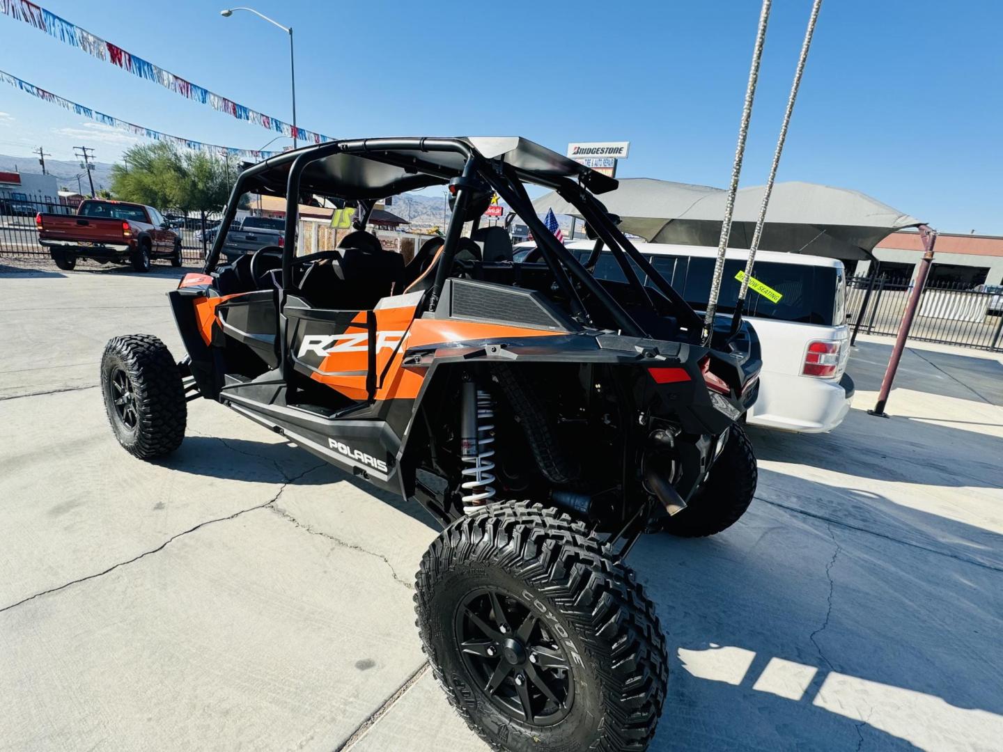 2021 Orange /black/orange Polaris Rzr xp4 turbo s velocity , located at 2190 Hwy 95, Bullhead City, AZ, 86442, (928) 704-0060, 0.000000, 0.000000 - 2021 Polaris Rzr xp4 turbo S velocity. Only 600 miles. 1 owner. lots of extras. full windshield. hard top. street legal kit. rear whip lights. rear seat has middle seat belt and harness for 3 rear riders. seats 5. Like new. - Photo#4