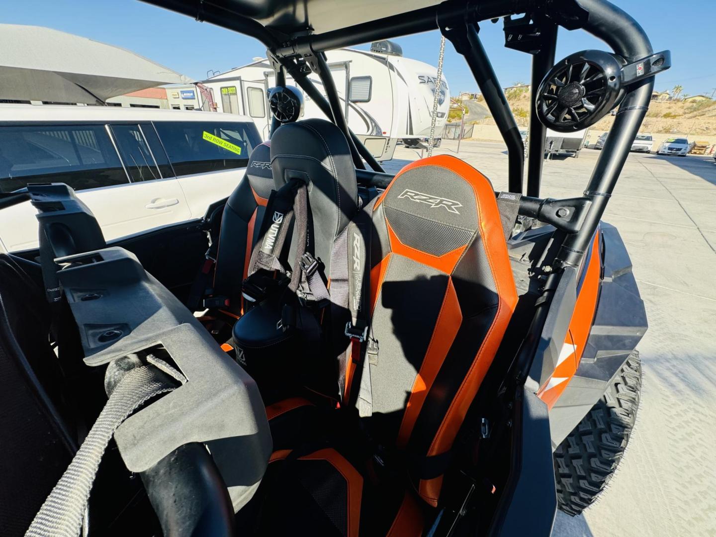 2021 Orange /black/orange Polaris Rzr xp4 turbo s velocity , located at 2190 Hwy 95, Bullhead City, AZ, 86442, (928) 704-0060, 0.000000, 0.000000 - 2021 Polaris Rzr xp4 turbo S velocity. Only 600 miles. 1 owner. lots of extras. full windshield. hard top. street legal kit. rear whip lights. rear seat has middle seat belt and harness for 3 rear riders. seats 5. Like new. - Photo#8