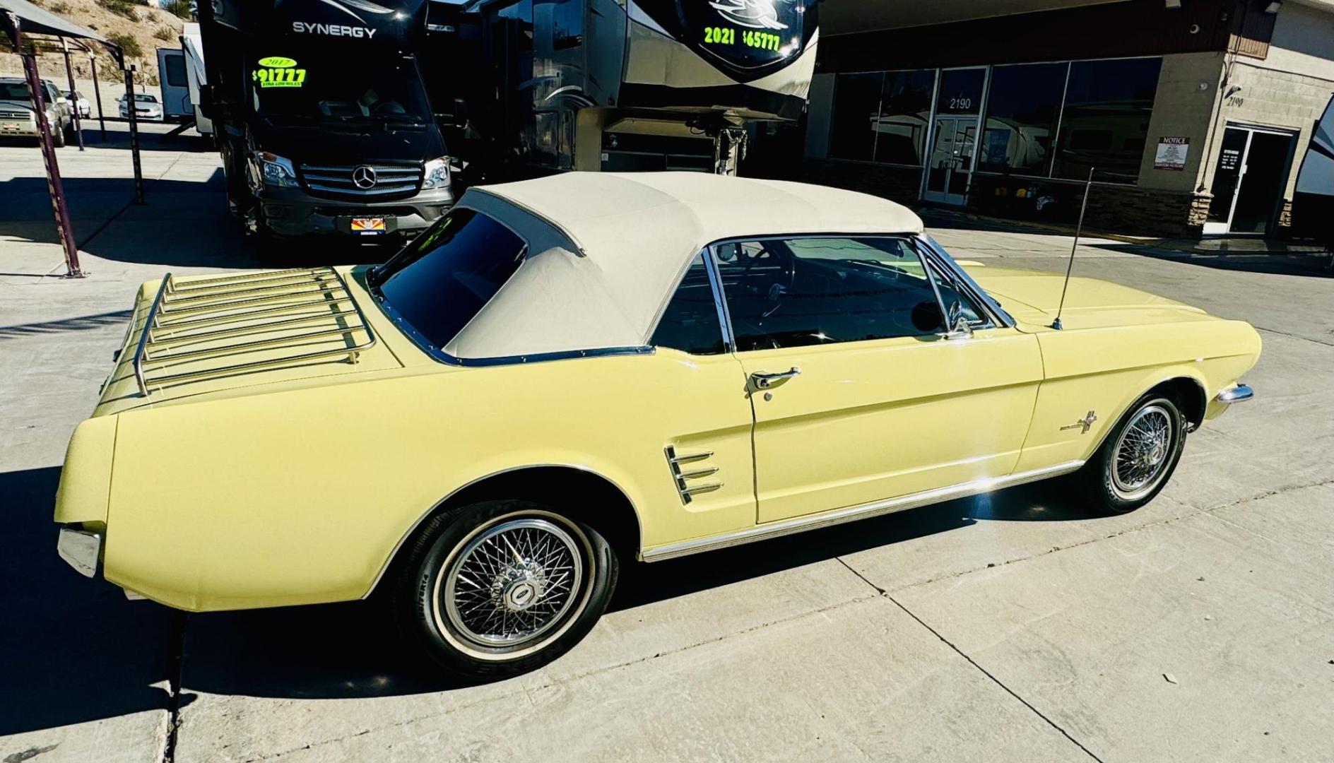 1966 yellow /black Ford Mustang (6F08T296715) , located at 2190 Hwy 95, Bullhead City, AZ, 86442, (928) 704-0060, 0.000000, 0.000000 - On consigment. This beautiful rare 1966 Ford Mustang. Automatic convertible. 200 ci inline 6 engine. Only 63,000 original miles. Lots of paperwork, document, service history etc. Meticuloulsly cared for . Always garaged. Brand new top. original car. Original paint, original interior. Beautiful Sprin - Photo#4