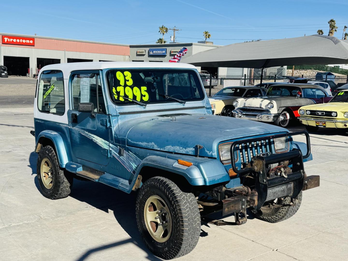 1993 blue Jeep Wrangler Base (1J4FY29S5PP) with an 4.0L L6 OHV 12V engine, located at 2190 Hwy 95, Bullhead City, AZ, 86442, (928) 704-0060, 0.000000, 0.000000 - hard top. 4.0 6 cylinder automatic. air conditioning. a true classic jeep. IN house financing. We finance. completely serviced. new battery ,tires like new ac works great. a classic jeep wrangler 4x4. - Photo#10