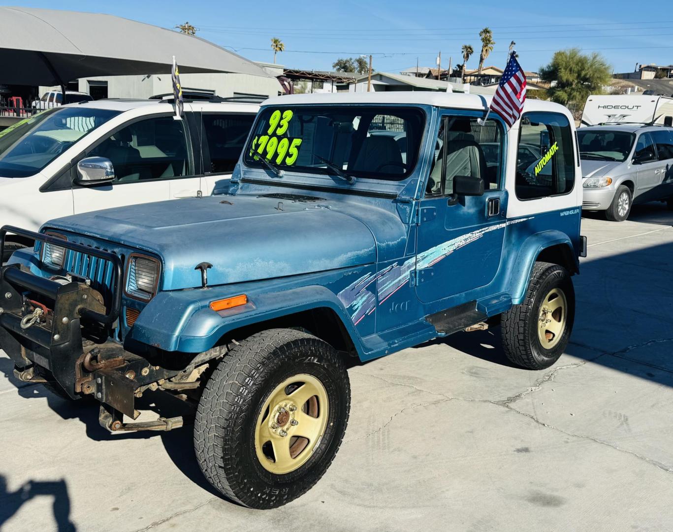 1993 blue Jeep Wrangler Base (1J4FY29S5PP) with an 4.0L L6 OHV 12V engine, located at 2190 Hwy 95, Bullhead City, AZ, 86442, (928) 704-0060, 0.000000, 0.000000 - hard top. 4.0 6 cylinder automatic. air conditioning. a true classic jeep. IN house financing. We finance. completely serviced. new battery ,tires like new ac works great. a classic jeep wrangler 4x4. - Photo#3